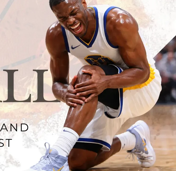 Basketball player holding painful knee on indoor court illustrating jumper’s knee patellar tendon pain below the kneecap Dr. Tomislav Orthopedic Surgeon in Dubai United Arab Emirates