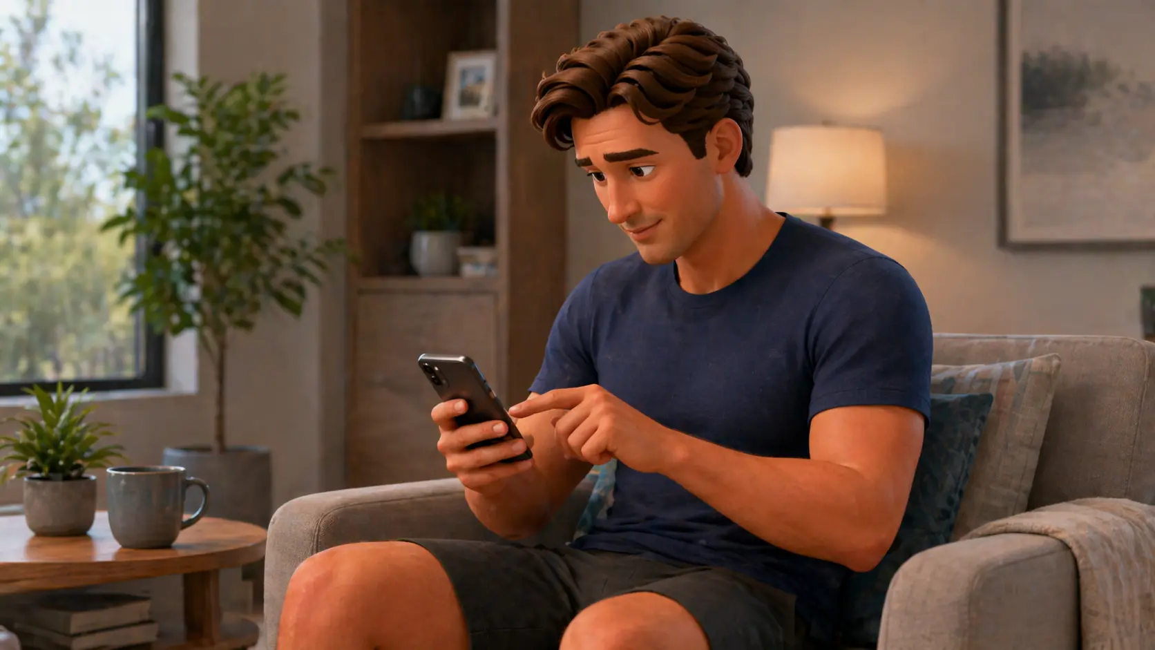 Patient sitting at home using a smartphone to book an orthopedic appointment online.