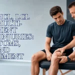 Dr Tomislav assessing a patient’s knee for a possible ligament injury in an orthopedic clinic in Dubai