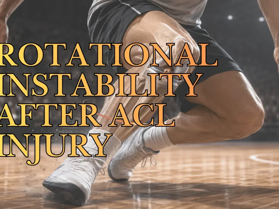 Basketball player pivoting with highlighted knee anatomy, illustrating rotational instability after an ACL injury.