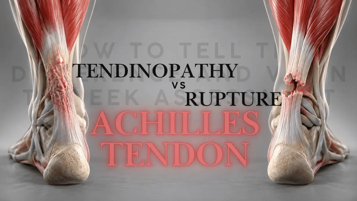 Side-by-side anatomical comparison of Achilles tendinopathy and complete Achilles tendon rupture