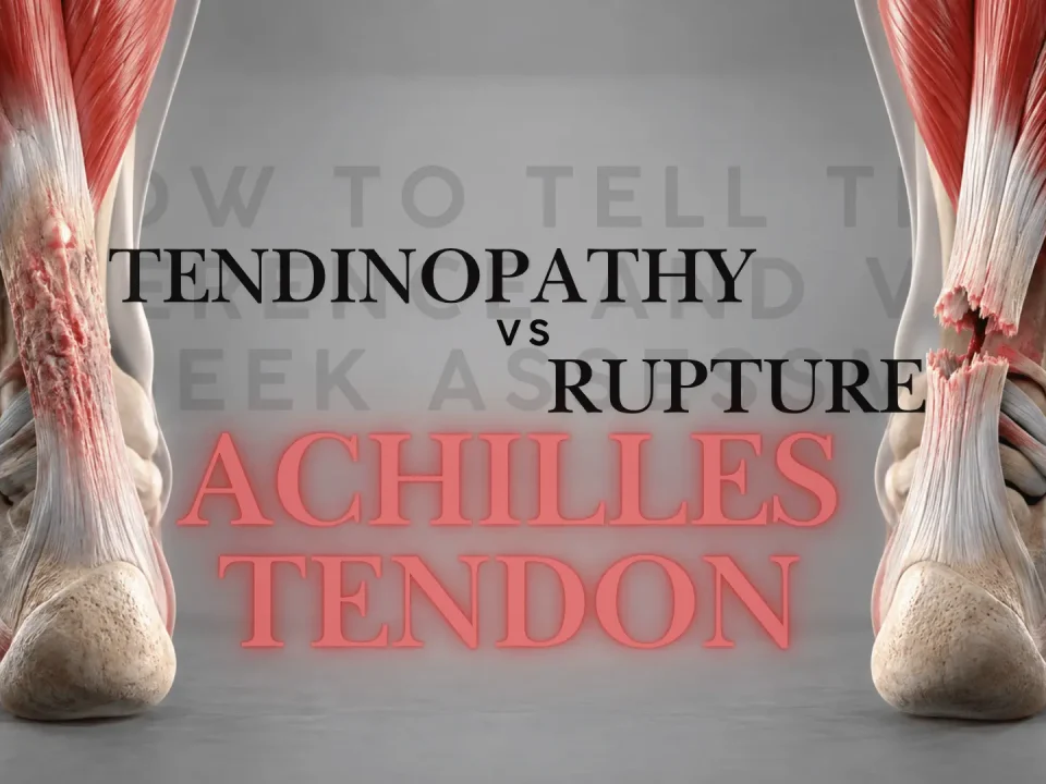 Side-by-side anatomical comparison of Achilles tendinopathy and complete Achilles tendon rupture